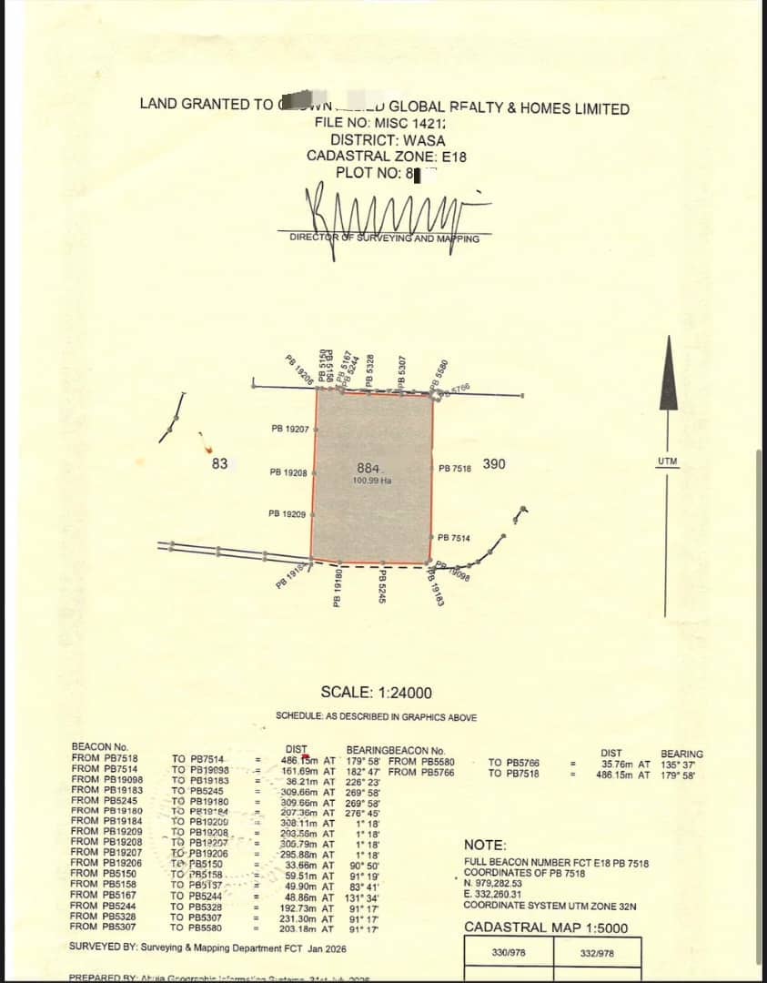 100.99 Hectares Mixed Use Land for Sale in Apo Wasa, FCT