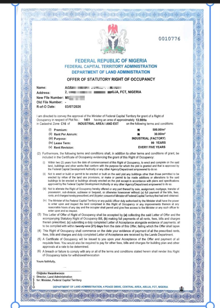 Land for Sale in Idu Industrial, Abuja