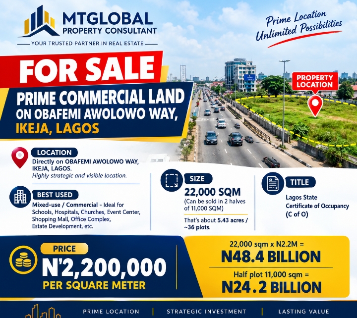 Prime Commercial Land for Sale on Obafemi Awolowo Way, Ikeja, Lagos