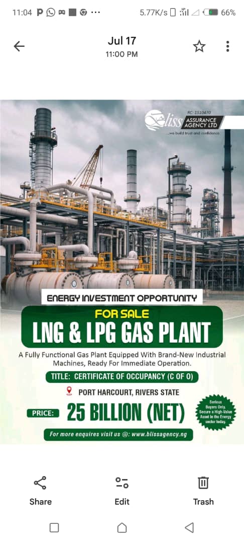 Functional LNG & LPG Gas Plant for Sale in Port Harcourt, Rivers