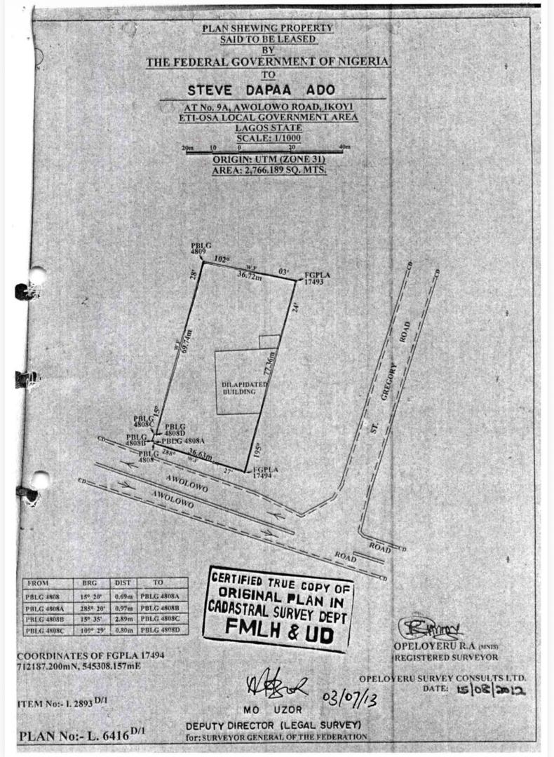2766 Sqm Bare Land for Sale in Ikoyi, Lagos