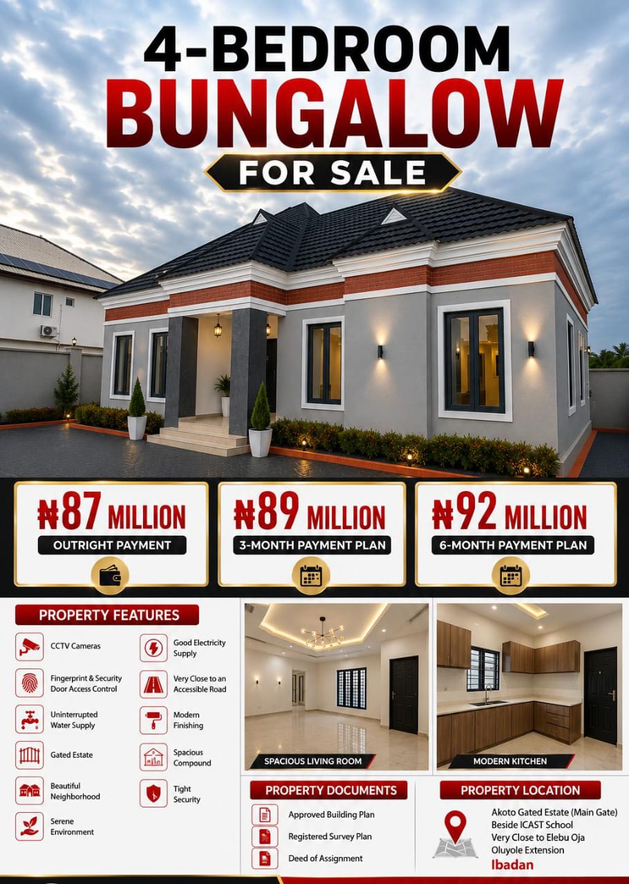 4 Bedroom Bungalow for Sale in Elebu, Ibadan